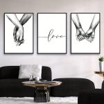 3PCS Love And Hands Black And White Wall Decoration Canvas Painting Wall Art Room Decor Home Decor Holiday Decor Bedroom Decor L