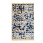 Abstract Blue & Gold Pattern Carpet With Fringe – CPR2202