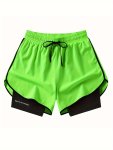Men's Athletic Double-layered Running Shorts Quick-dry Breathable Anti-exposure Gym Shorts Summer Sports Gear