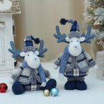 Festive Blue Elk Doll: Adorable Christmas Decor - No Power Required Soft Fabric Suitable For Christmas And New Year's Celebratio