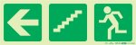Photoluminescent 190MM Safety Sign -E17-ARROW Left+stairs Going Down+running Man