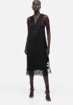 Lace-detail Satin Dress - Black