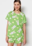 Cotton Heart Rabbit Pattern Pajamas Set - Green