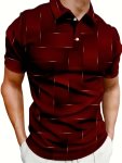 Men's Creative Plaid Pattern Design Short Sleeve Lapel Golf Shirts Casual Style Slight Stretch Regular Fit Summer Tops Summer Go