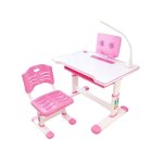 Kids Ergonomic Height Adjustable Desk With Light Cup Holder And Chair K70-PINK