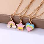 3PCS SET Girl's Collarbone Chain Cute Alloy Enamel Rainbow heart star Pendant Necklace Ideal Choice For Gifts