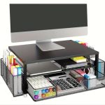Desk Organizer And Accessories 2-TIER Computer Monitor Stand Riser With Drawer And 2 Pen Holders Laptop Stand Office Desk Access