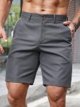 Men's Solid Color Casual Shorts With Multiple Pockets Chic And Trendy Shorts For Summer Leisurewear And Vacation Resorts