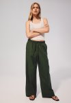 Wide Linen-blend Trousers - Dark Khaki Green