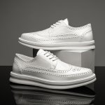 Men's Solid Wing-tip Brogues With Pu Leather Uppers Breathable Wear-resistant Lace-up Shoes For Outdoor Casual Men's Party Shoes