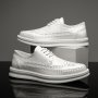 Men's Solid Wing-tip Brogues With PU Leather Uppers Breathable Wear-resistant Lace-up Shoes For Outdoor Casual Men's Party Shoes