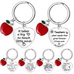 Stainless Steel Keychain Teacher's Day Gift Love Heart Pendant Teacher Apple Keyring Fashion Jewelry Graduation Season Gift For