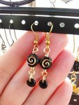Black And Gold Spiral Glass Drop Earrings