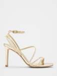 Crystal Jewelled Asymmetrical Strap Pm Sandal Heel - 40 Gold