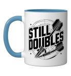 Retired Darts Player Still Hits Double Bullseye Dart Legend Ceramic Mug Blue white