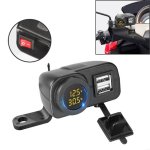 Motorcycle Digital Display Phone Charger Rearview Mirror Holder With Switch Yellow Light