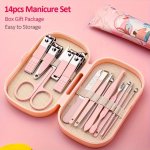 14-PIECE Stainless Steel Manicure & Pedicure Kit With Modern Style Concave Edge Clippers & Grooming Tools Includes Portable Stor