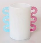 White Glass Vase Pink & Blue Handles 20X20X12.5