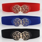 Vintage Stretch Wide Waist Belt For Women Dress Waistband Metal Leaf Buckle