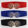 Vintage Stretch Wide Waist Belt For Women Dress Waistband Metal Leaf Buckle