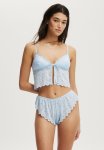 Cotton On Broderie Longline Lace Tie Up Bralette - Eiffel Sky