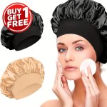 2PCS SET Solid Color Satin Bonnet Casual Elastic Sleeping Night Cap Casual Bath Shower Cap Lightweight Hair Bonnets For Women Da