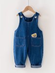 Baby's Adorable Bear Patchwork Denim Jumpsuit Trendy Overalls With Pockets Toddler & Infant Boy's Clothing