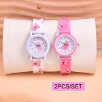 2PCS SET Fashionable Butterfly Print Watch & Adjustable Woven Bracelet