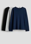 3-PACK Long-sleeved T-shirts - Navy Blue light Grey Marl