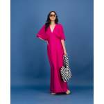 Short Sleeve Satin Formal Dress In Magenta - 3XL