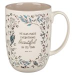 ITS He Has Made Everything Beautiful In Time Cream Ceramic Mug With Brown Interior
