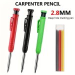 1PC Retractable Woodworking Pencil With Deep Hole Marking Built-in Sharpener Metal Pen Clip - Plastic Multi-color Refills For Wo