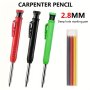 1PC Retractable Woodworking Pencil With Deep Hole Marking Built-in Sharpener Metal Pen Clip - Plastic Multi-color Refills For Wood Paper Metal