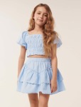 Lilliana Shirred Puff Teen Top - 16 Ticking Stripe