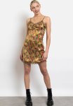 Satin MINI Cami Dress - Khaki Retro Print