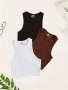 3PCS Multicolor Ribbed Short Top U-neck Sleeveless Casual Sports Tank Top Women's Clothing