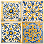 Scatter Cushion Or Cushion Cover Yellow And Blue Tiles