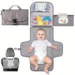 Portable Diaper Changing Pad With Built-in Head Cushion Newborn Baby Changing Pad With Smart Wipes Pocket Waterproof Travel Chan