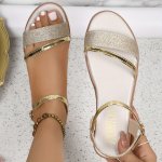 Women's Solid Color Glitter Sandals Ankle Buckle Strap Lightweight Soft Sole Summer Shoes Sequins Decor Beach Shoes