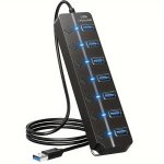 1PC 7 PORTS 4 Ports USB 2.0 Adapter Hub Power On Off Switch For Pc laptop With LED Light Optional