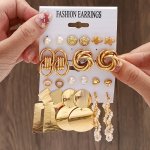 Fashion Earrings Set Assorted Sizes Faux Pearl & Geometric Shapes Heart & Butterfly Accents Stud And Dangle Earrings Luxurious &