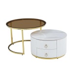 2-PIECE Round Coffee Table Set With Stone Top