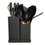 19-PIECE Silicone Kitchen Set With Knives Spoons & Rack - Black