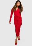 Crepe Waist Detail Midaxi Dress - Red