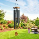 Classic Black Aluminum Wind Chimes With 6 Metal Tubes - Perfect For Garden Balcony & Patio Decor Ideal Gift For Birthdays Valent