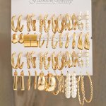 12-PIECE 24-PIECE 36-PIECE Golden Fashion Jewelry Earring Set Simple Geometric & Faux Pearl Designs Women's Gift For Vacation &