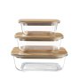 Rectangular Glass Food Storage Container Set With Sealed Bamboo Lids