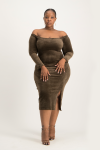 Carmen Off Shoulder Velour Dress - Pinecone - XXL
