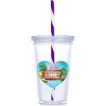 Malibu Double-wall Plastic Tumbler & Straw 470ML Purple