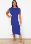 Plus Color Block Midi Crepe Knitted Plus Size Dress - Saks ecru